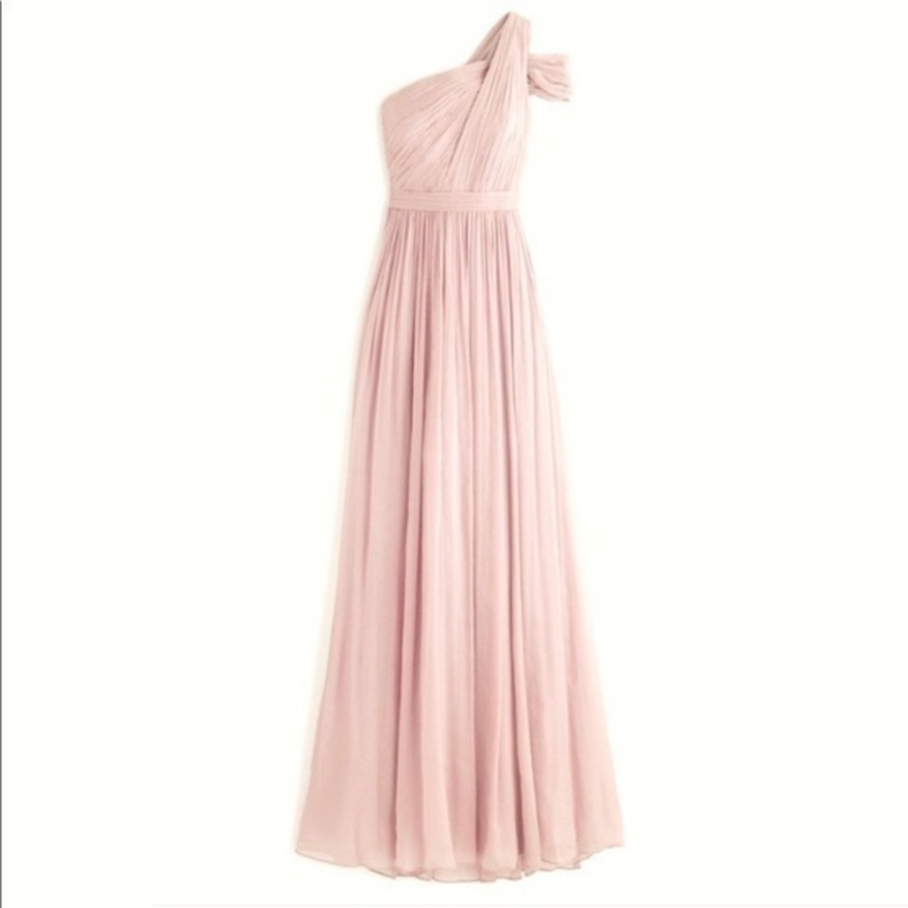 J Crew Cara Silk Chiffon Misty Rose One Shoulder Bridesmaid Dress Full Length